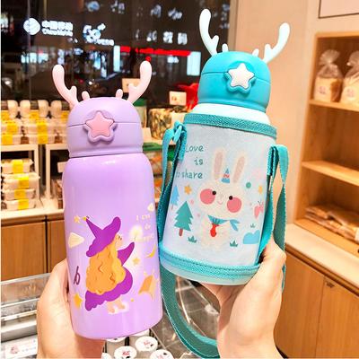 Children's Mug Stainless Steel with Straw Kindergarten Pupils High Value Online Celebrity Cartoon Kettle.