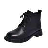 Flat-bottomed Short Boots Women's 2025 Autumn and Winter New Round Head Lace-up British Style Soft-soled Velvet Warm Martin Boots Single Boots
