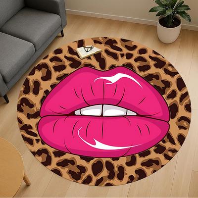1pc Leopard Print Round Chair Mat Area Rug - Non-Slip, Floor Mat for Office, Bedroom, and Indoor Decor -1002252