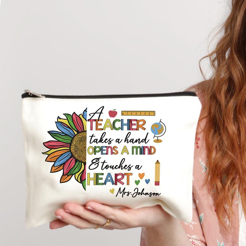 Custom Teacher Name Pencil Case Personalized Teacher Appreciation Gift Back To School End of School Birthday Gifts Cosmetic Case