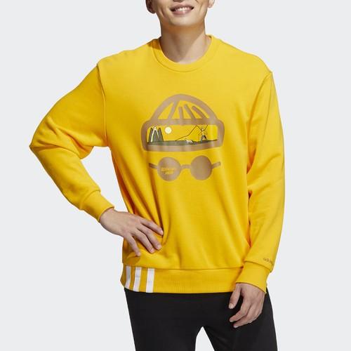adidas neo Fun Print Crew Neck Pullover Sports Sweatshirt for Men, Yellow