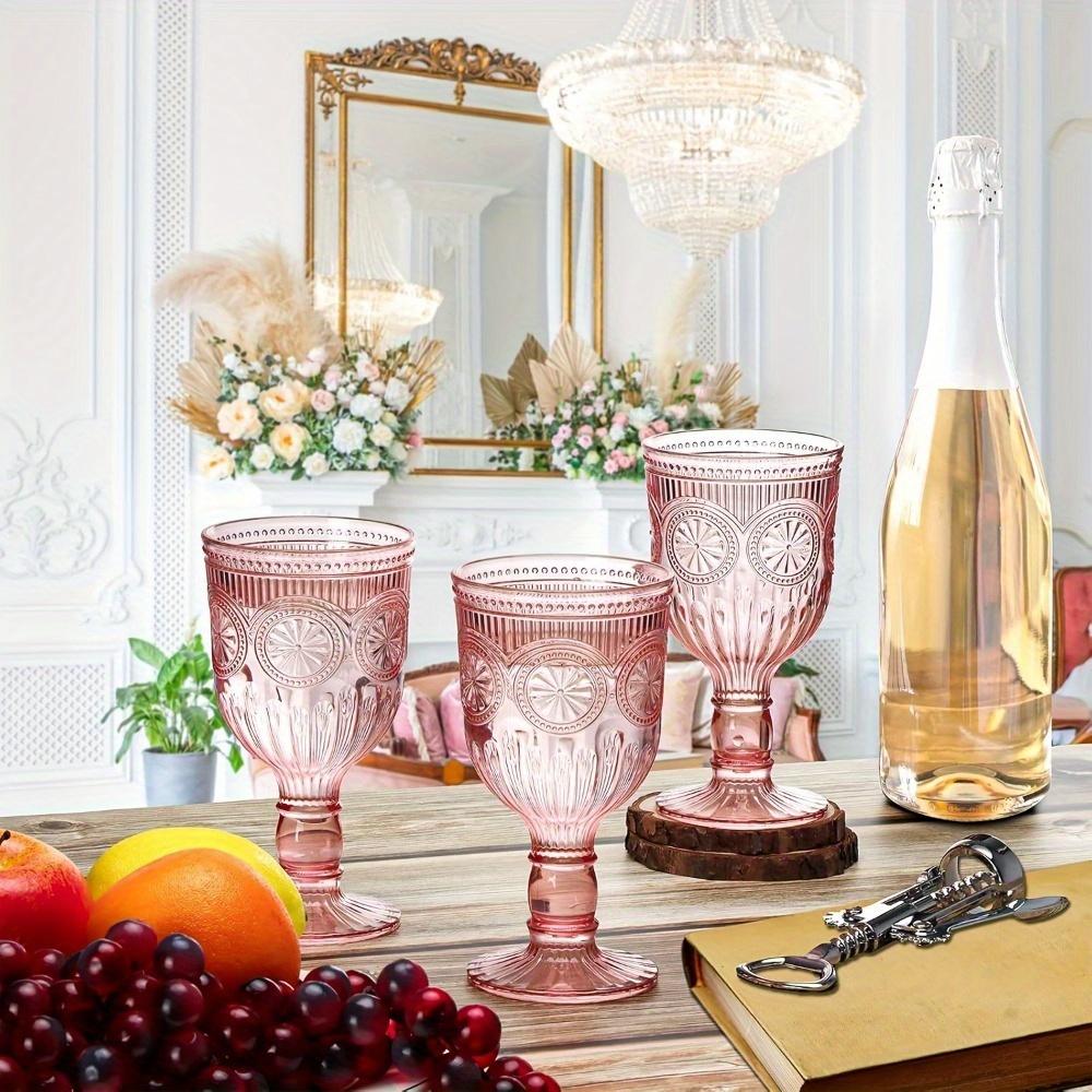 6pcs Vintage Plastic Wine Glasses with Sunflower Reliefs in Pink/ Blue, 12 Ounces, Suitable for Wedding Toasting and Party