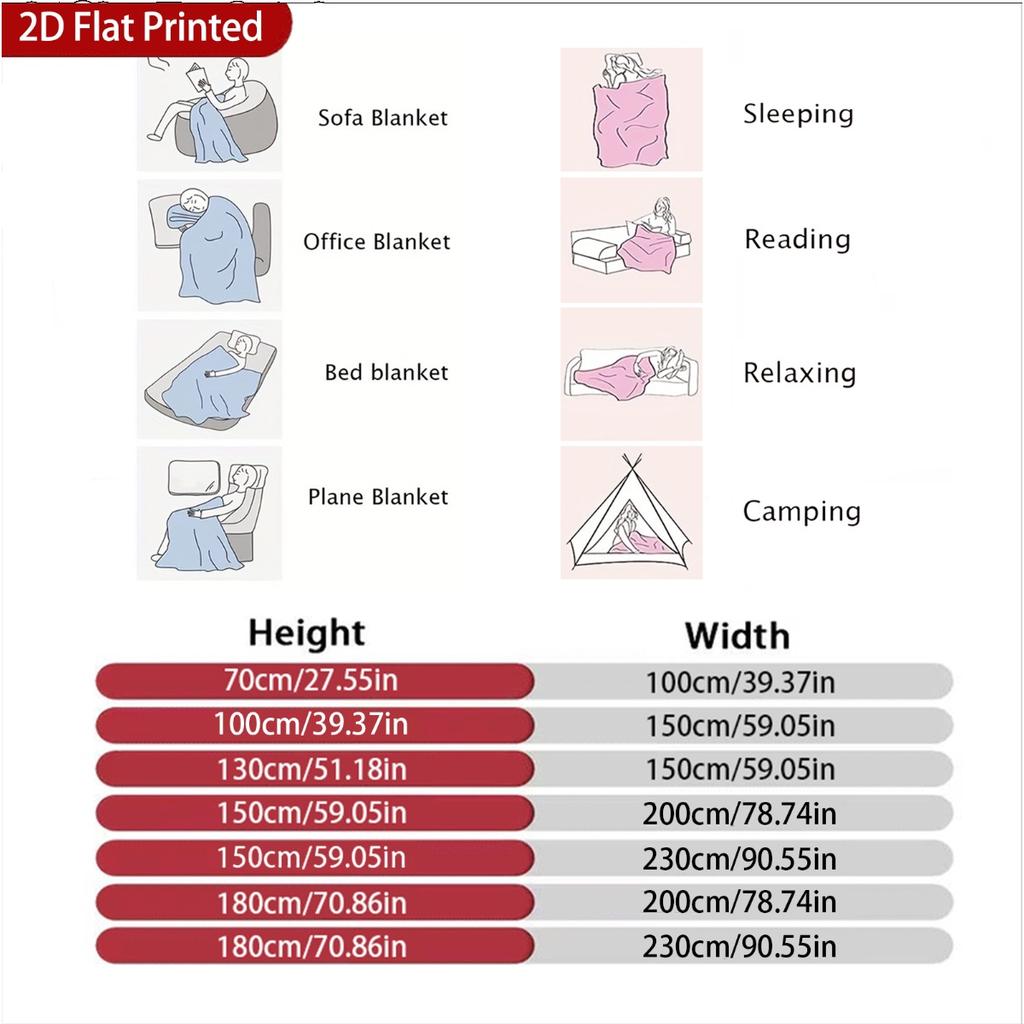 2D Flat Printed 1pc Flannel Camping Blanket - Extra Large All-Season Soft Throw for Camping, Home, Office, Travel - Cozy Flannel Fabric Indo
