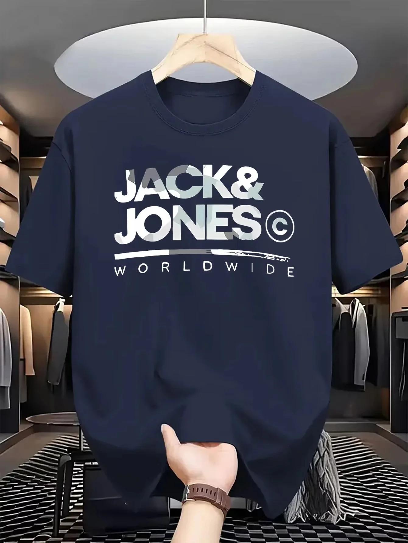 

Летняя мужская мода 100% чистый хлопок футболка, модная и удобная jack&jones с принтом свободный уличный топ 4XL