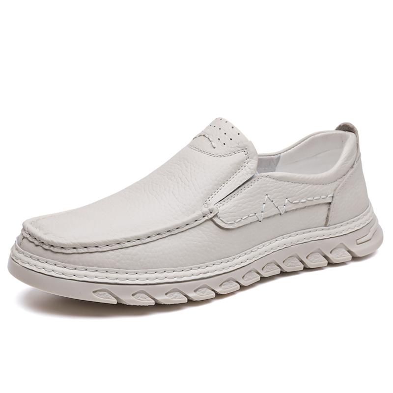 2026 New Men Trendy Cow Leather Shoes, Hand Stitched Slip-On Casual Loafers, Light Anti-slip Wear-resistant Leather Footwear