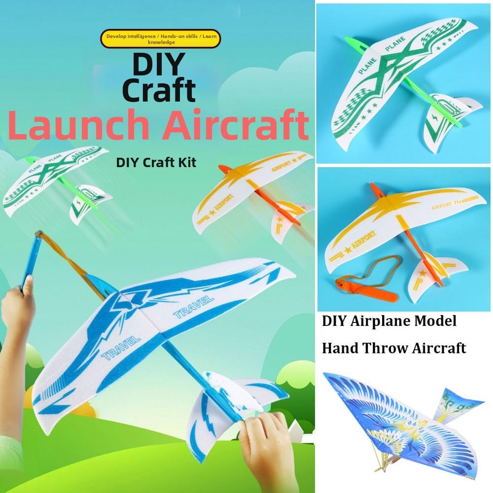 Rubber Bands Power Hand Throw Aircraft Toy Multicolors Foam Plane Flying Glider for Kids Outdoor