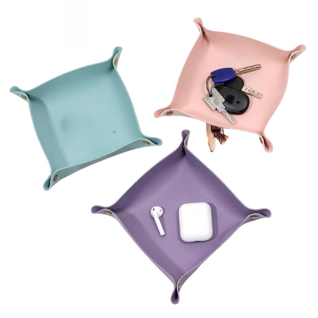1PZ 25x25cm Stile Nordico Vassoia Portaoggetti in Pelle Organizer da Scrivania Per Chiavi Gioielli Cosmetici Scatola Portaoggetti Organizer Pieghevole Decorazione per la Casa
