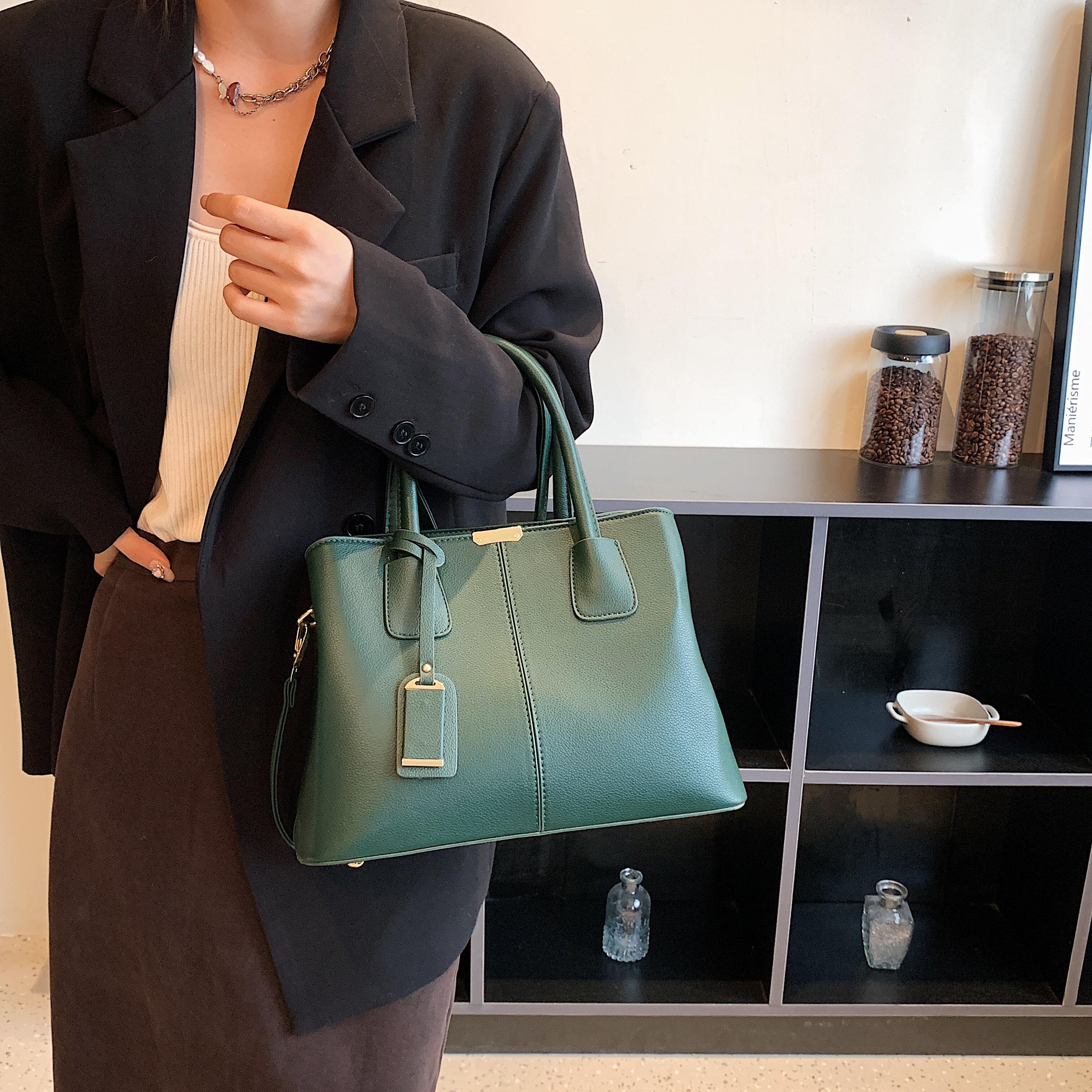 

Однотонная женская сумка, большая вместительная сумка через плечо, модная сумка-портфель с верхней ручкой зелёный