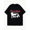 Oversized T Shirt Black Freedom Always Lucky Cats Print Casual Streetwear Fashion Top Women Summer Outfit Unisex Loose Fit Graphic Tee