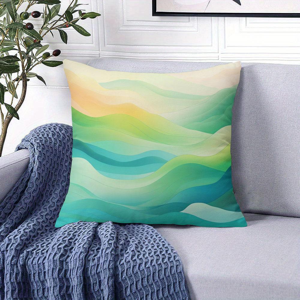 Pastel Wave Square Jacquard Pillow Cover for Sofa Office Waist Cushion Cover Home Decorative Pillowcase