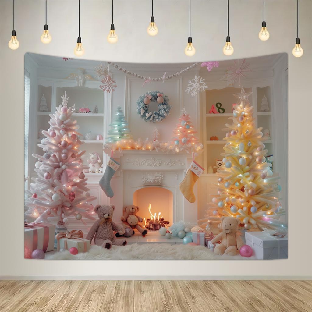 1pc Christmas Decoration Poster Tapestry, Christmas Tree Snow Scene Decoration Photography Background Banner