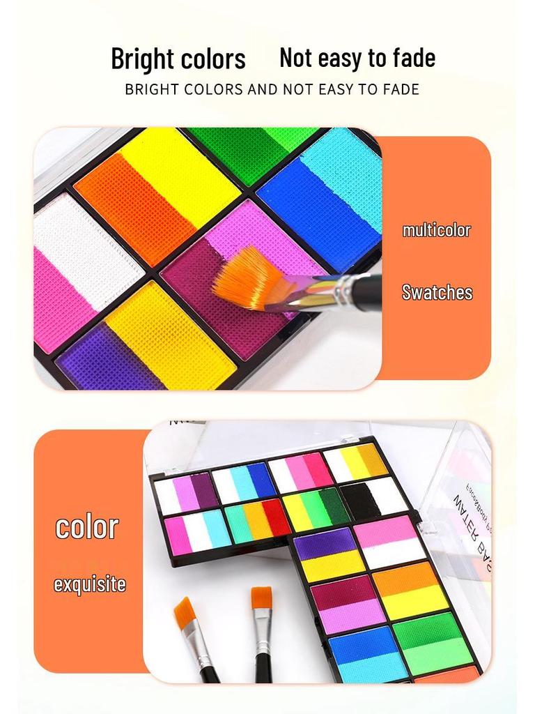 8-Color Water-Based Face and Body Paint Palette for Halloween and Stage Makeup