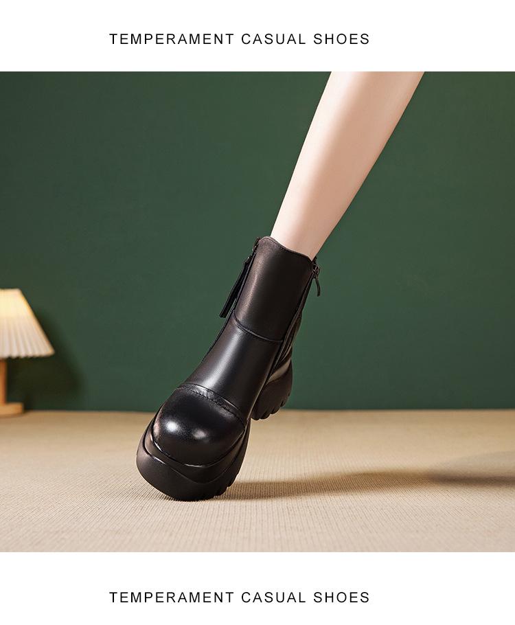 Women's Genuine Leather Platform Chelsea Ankle Boots with Hidden Heel - 2025 Autumn/Winter New British Style, Small Sizes Available