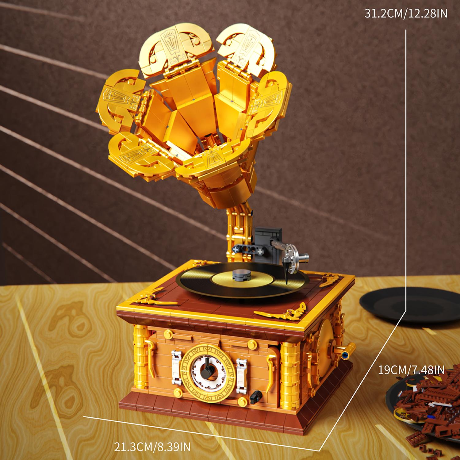1011PCS Retro Phonograph Assembling Cubes Toy Sets Model Gramophone Assemble Puzzle Bricks Toy Sets Suitable For Kid Desktop Ornament Gifts