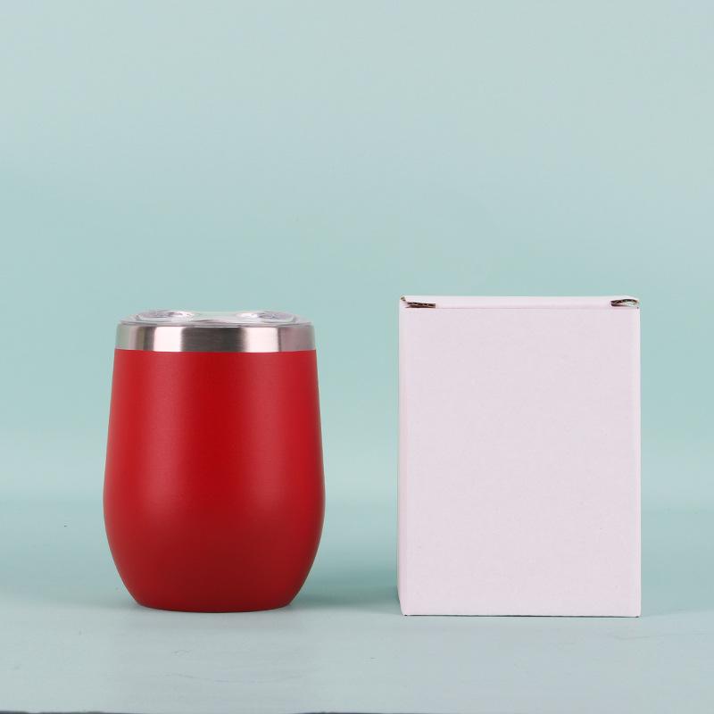 50pcs Custom 12oz double wall stainless steel wine tumbler insulated vacuum egg shape wine tumbler with sliding lids