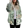 Women's Fashionable Casual Zippered Hooded Christmas Print Drawstring Furry Sweatshirt Jacket