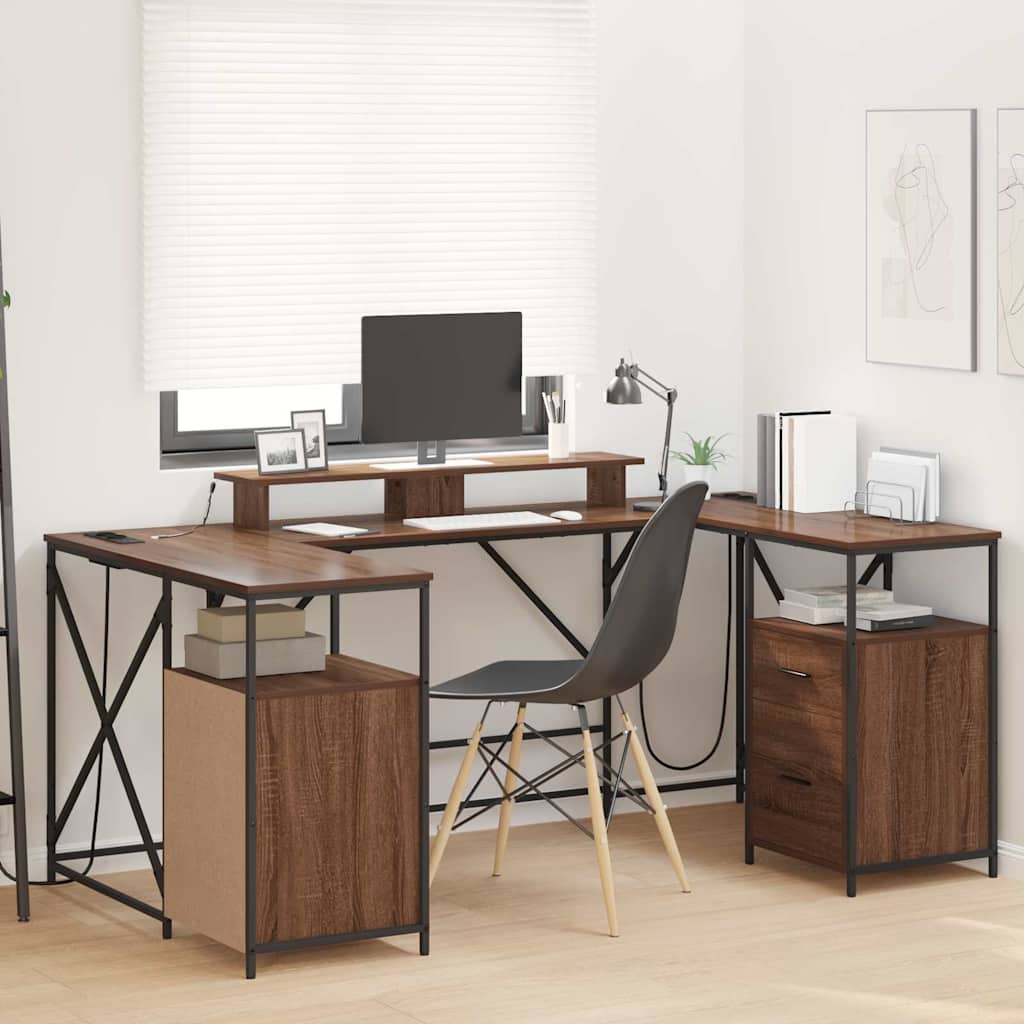 Desk with Shelf Brown Oak Effect 182 x 101 x 87.5 cm