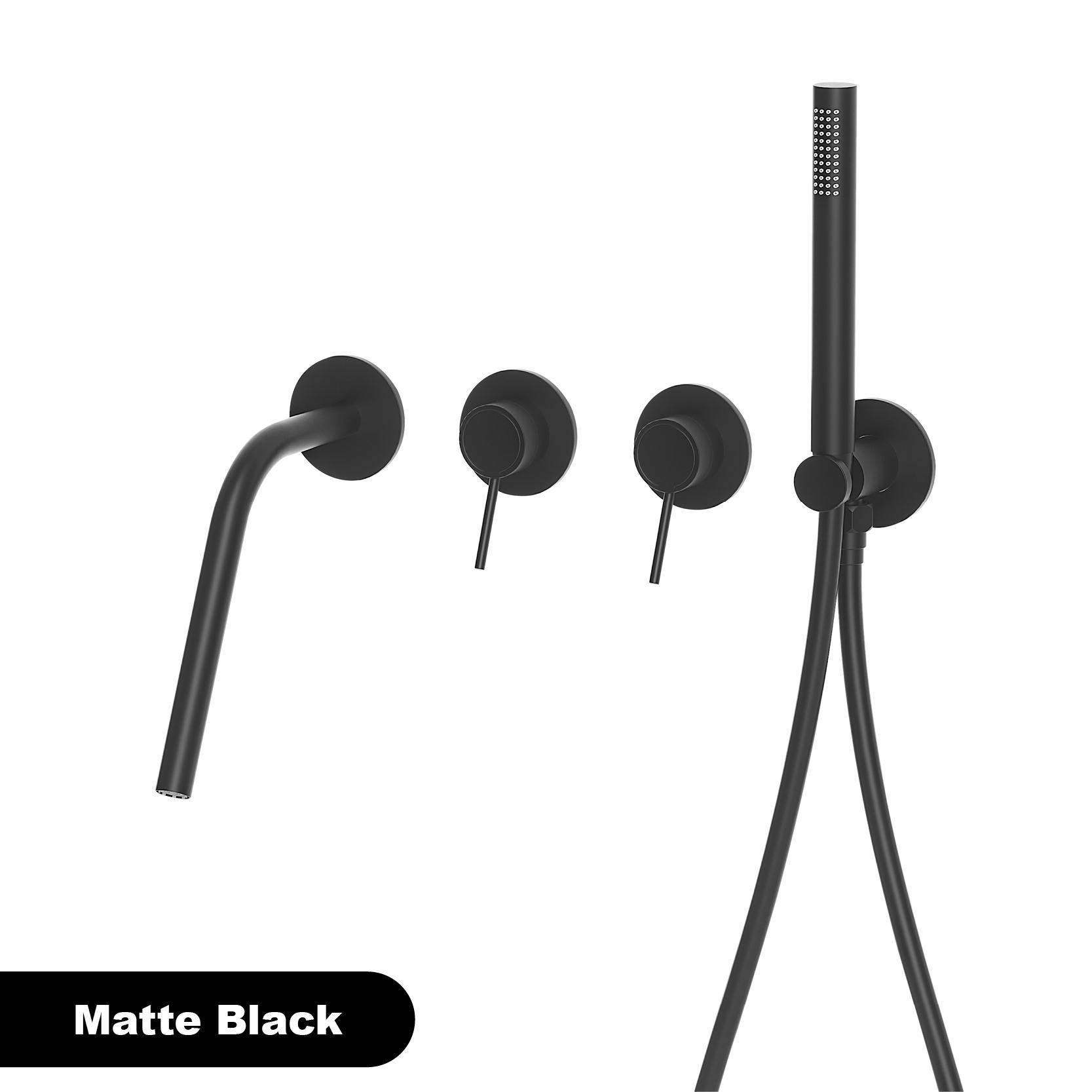 

Luxury Brass Gun Grey Wall-Mounted Bathtub faucet Embedded hidden design dual handle hot & cold water 2-function bathroom Mixer