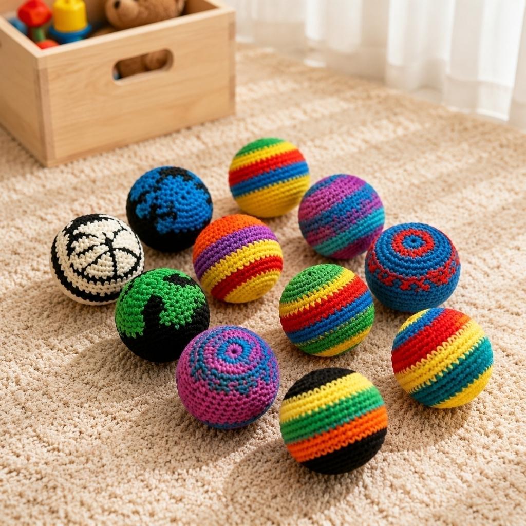 12pcs Kids Bean Bags Set Soft Crochet Filled Round Balls for Tossing Target Games Indoor Outdoor Use Durable and Lightweight