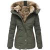 Women's Faux Fur Hooded Puffer Jacket, Winter Warm Coat with Metal Buttons