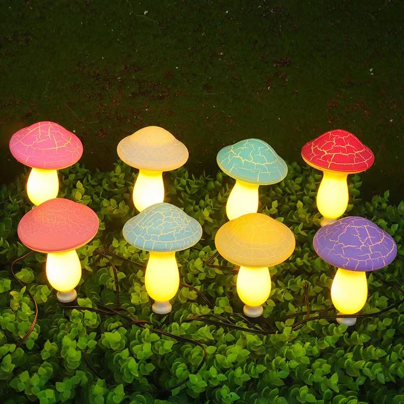 YZYOE LED Outdoor Solar Ground Plug Mushroom Lamp with 8 Waterproof Solar Garden Cute Mushroom Lamp with 2 Lighting 8-Pair Colors, Decor, Modes.