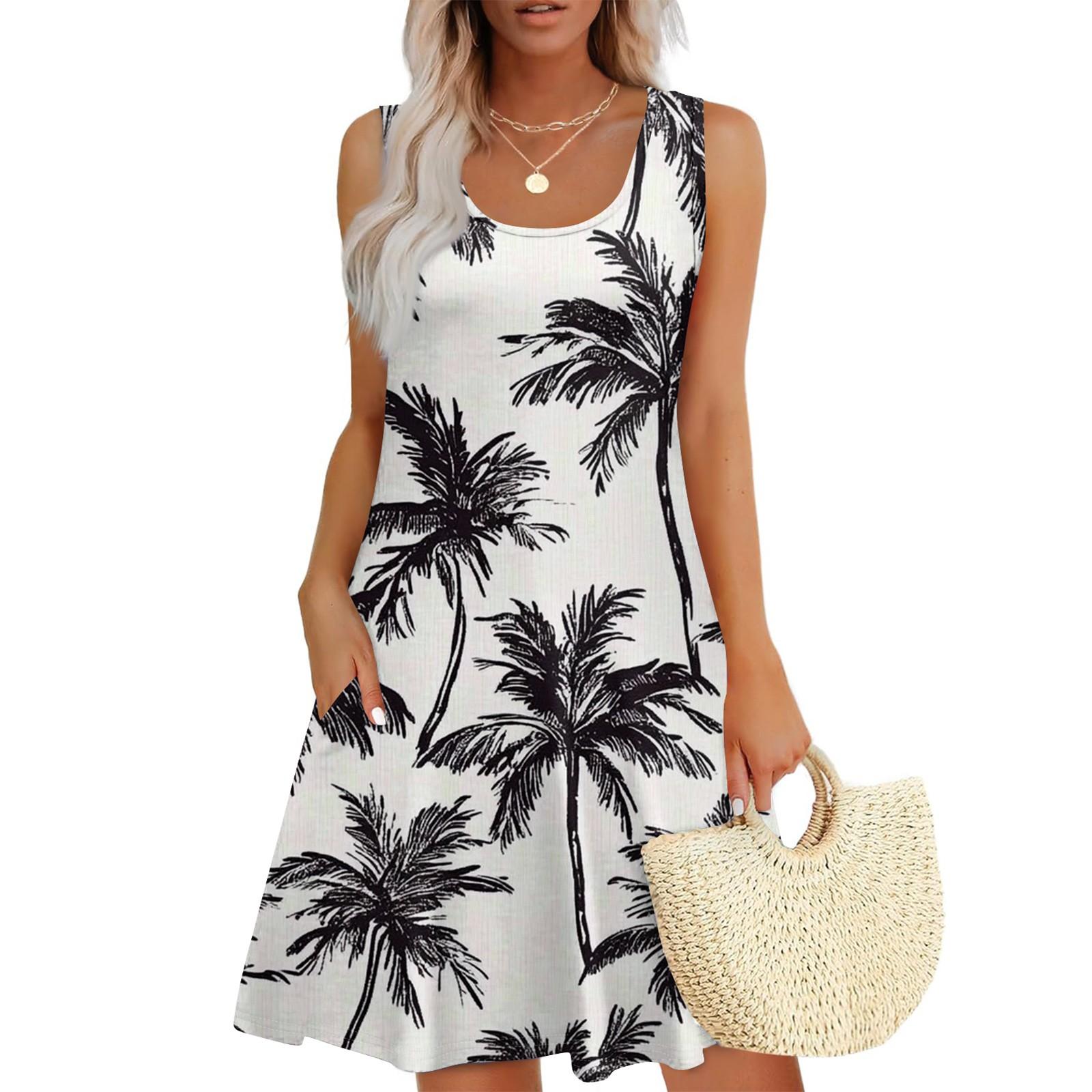 

Женское повседневное модное платье с принтом и U-образным вырезом без рукавов XL белый