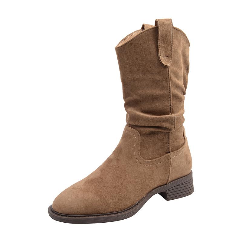 

Версия из мягкой кожи~ Мягкая кожа тонкий острый носок толстый каблук короткие ботинки женские осень и зима новые ботинки с голенищем ковбойские ботинки в западном стиле ботинки Мартин 39 хаки