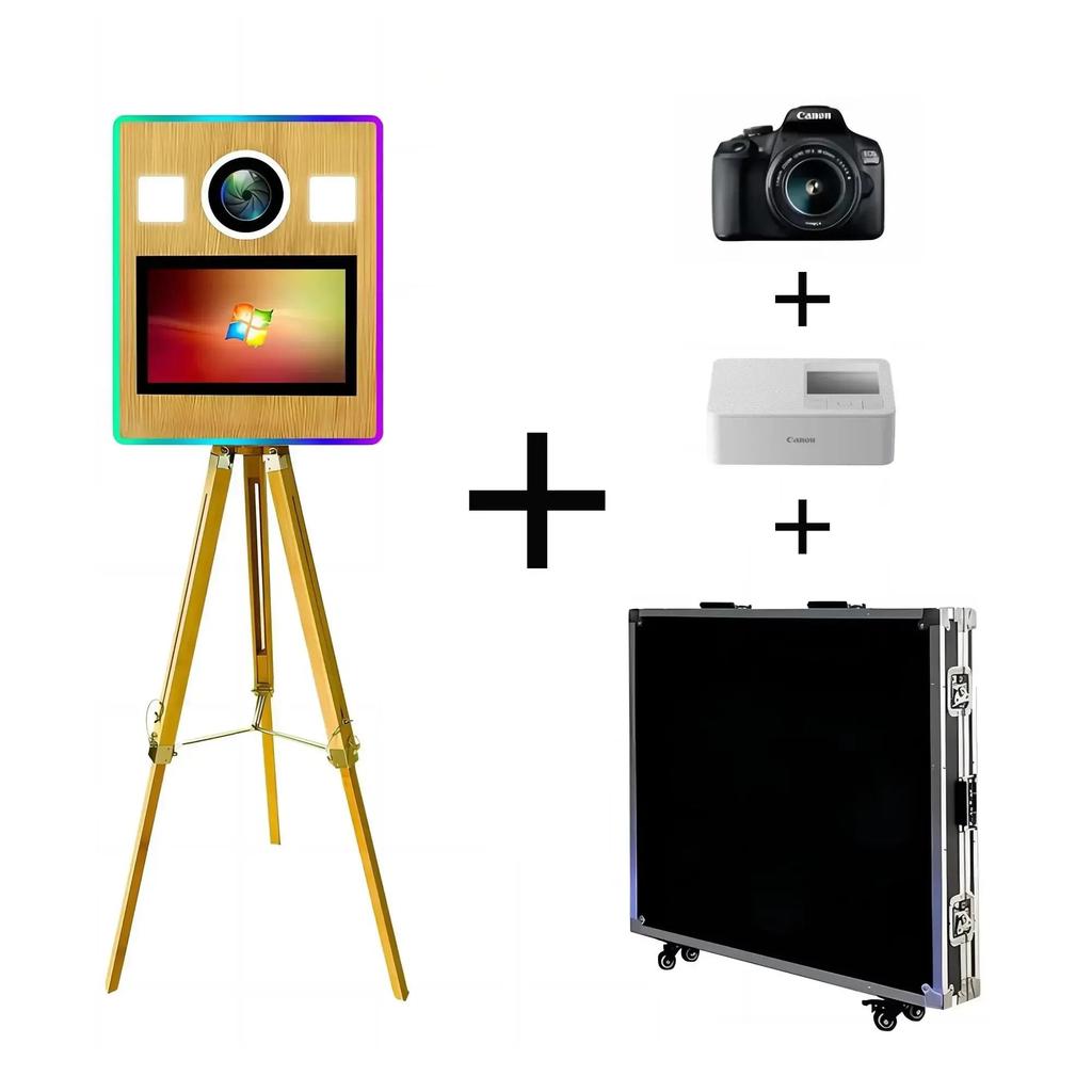 2025Nový design Fotokoutek Svatba Dřevo Vintage Fotokoutek Cena Velkoobchod Retro Dřevěný Fotokoutek Stroj S Tiskárnou a Fotoaparátem