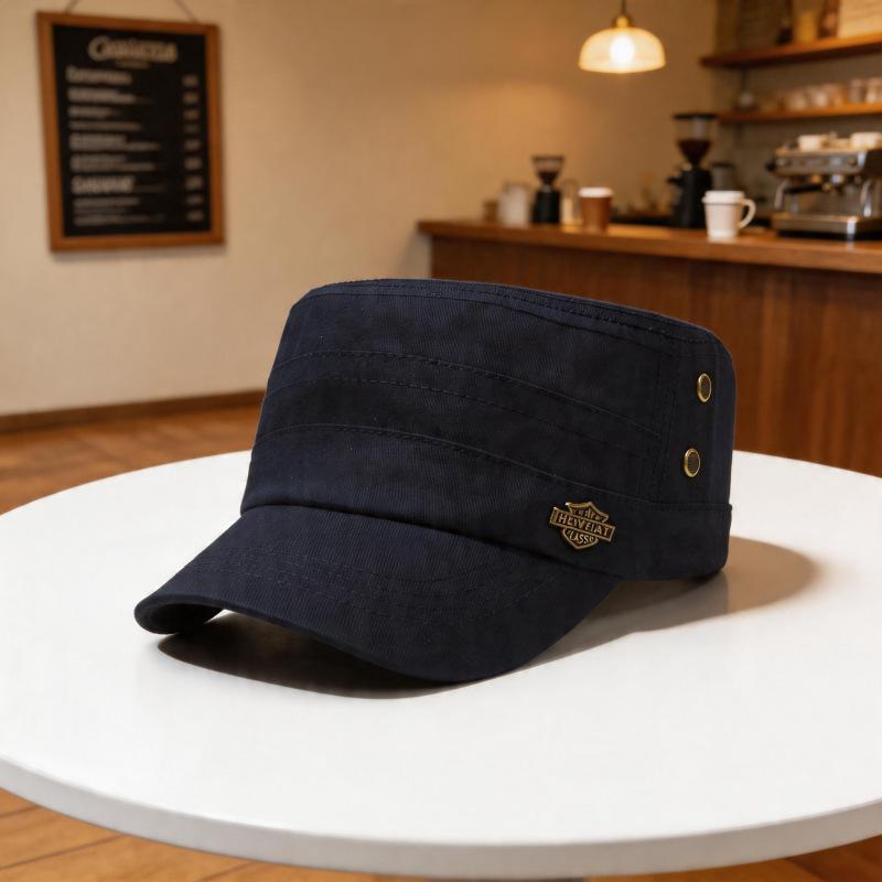Flat top hat men's four seasons new trendy fashion outdoor casual versatile crown UV protection cap