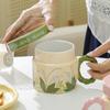 Flower Ceramic Mug with Lid High Value Water Cup Home Coffee Cup Office Birthday Gift Female Souvenir