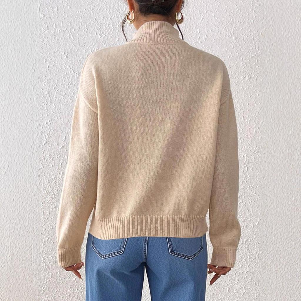 Semi-high-neck Casual Top for Autumn and Winter, Solid-color Base Sweater, Pullover Sweater
