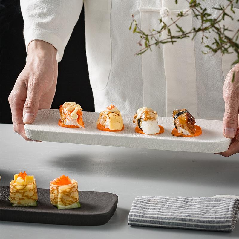 High-End Restaurant Sushi Plate Specialty Plate Ceramic Long Plate Japanese Dish Pastry Plate Dessert Tray