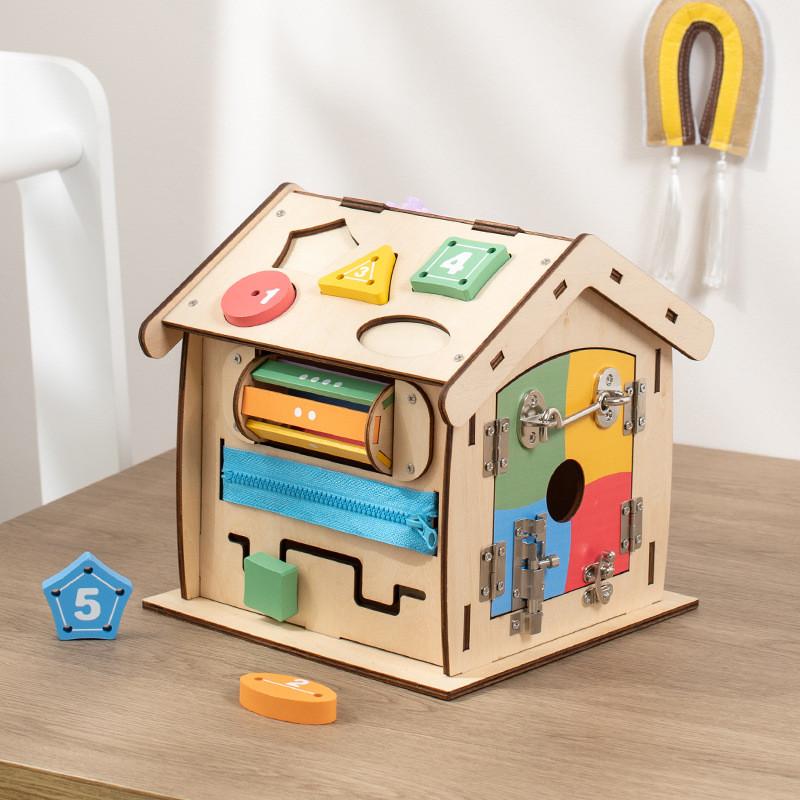 Sides Kids Six Wooden Busy House Educational Toy With Cognitive Learning Gift