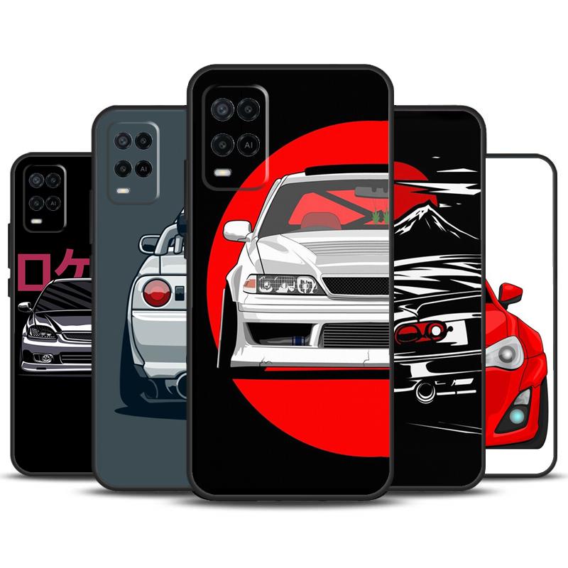 Cartoon Car JDM For OPPO A74 A94 A54 A58 A78 A98 A5 A9 A53 A15 A52 A72 A17 A57 A77 A16 A76 A96 A57S Case