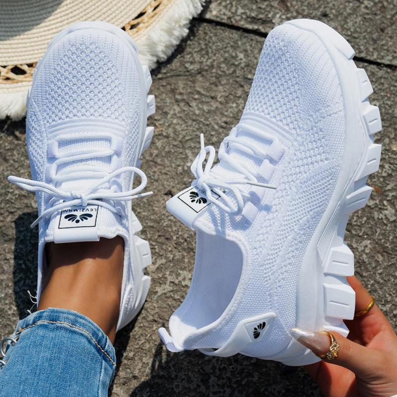 Spring Women Shoes Orange Sneakers Woman Knitted Shoes Breathable Mesh Ladies Casual Shoes Platform Lace-up Soft Thick Sole