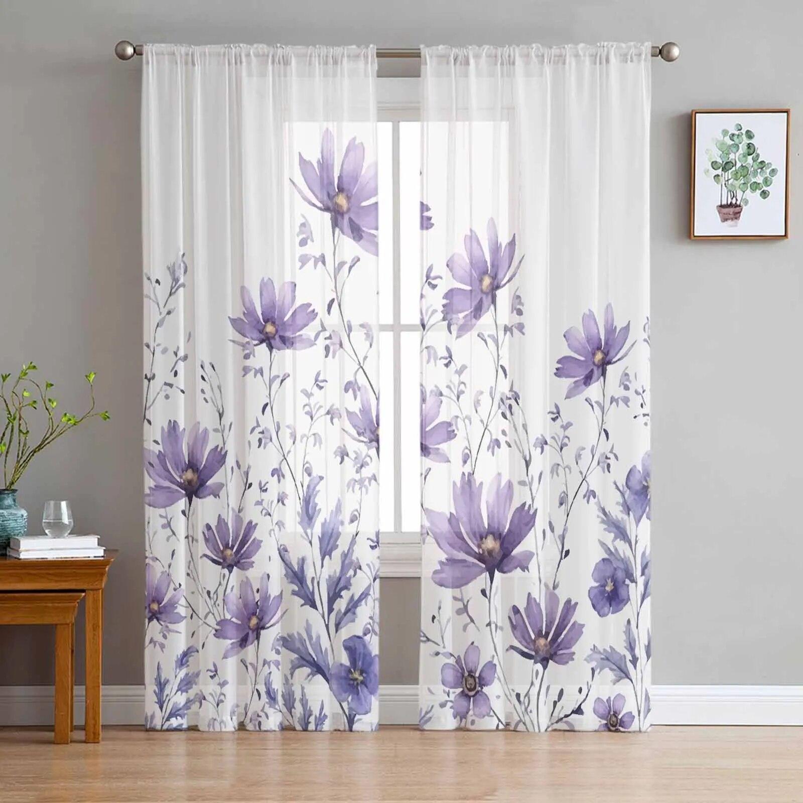 

Весна Літо Рослини Ромашка Спальня Прозорі прозорі штори Святкові прикраси Вікно Вуаль Тюль Штора 135W x 114H(cm)