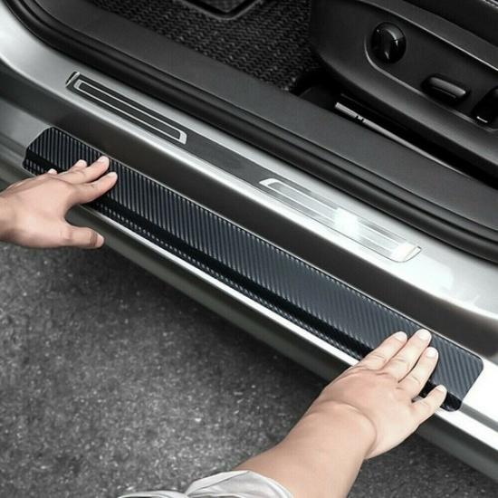 4× Car Door Cover Plate Sill Scuff Anti-Scratch Sticker Carbon Fiber Accessories