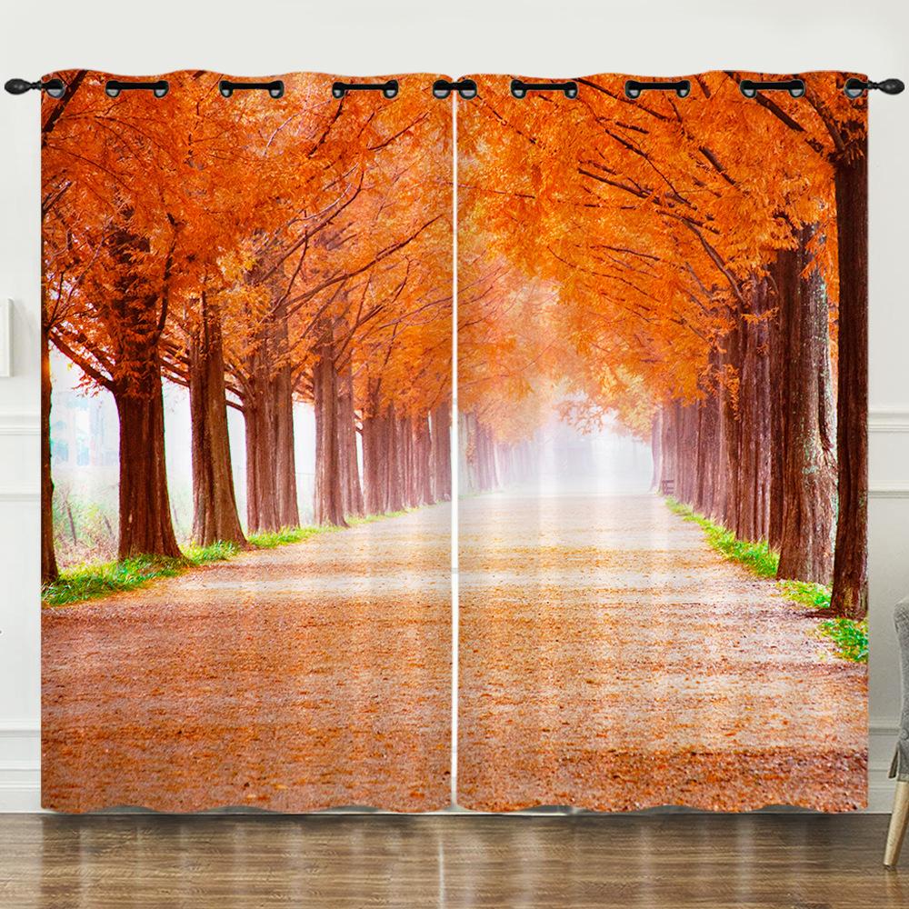 

Штора Пейзаж Кленовый Лист Цветок Цифровая Печать Светонепроницаемая Штора на Люверсах 97cm*114cm*2