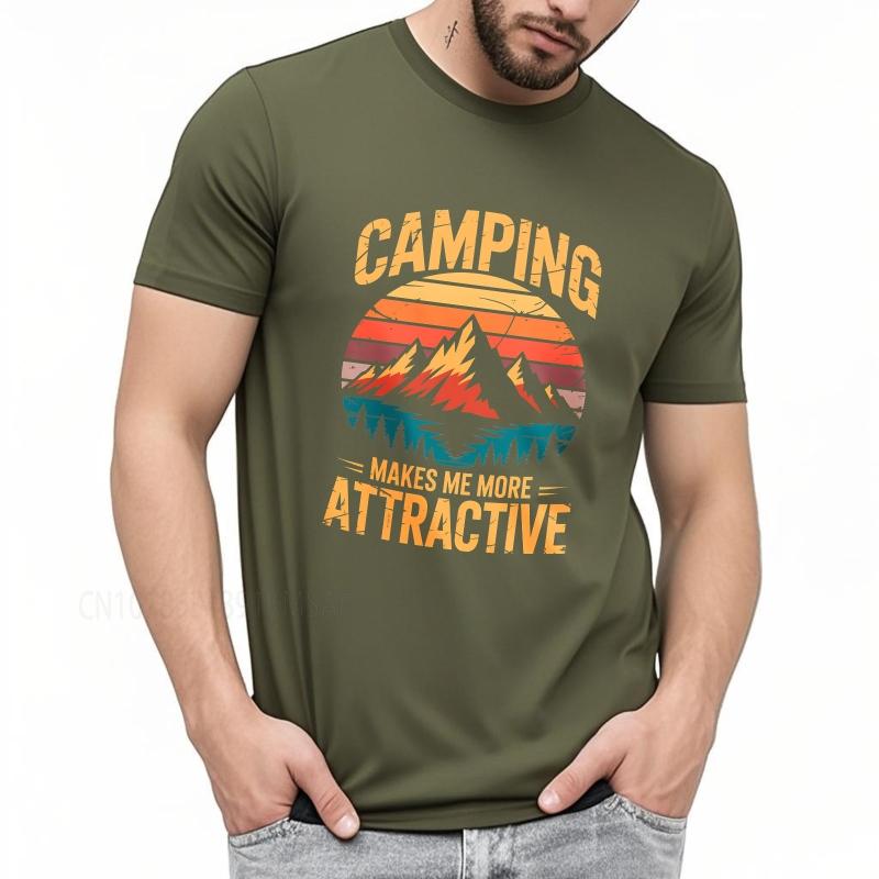 Unisex Summer Unisex T Shirt Camping Makes Me More Attractive Mountain Sunset Design Short Sleeve Adult Oneck Tshirt