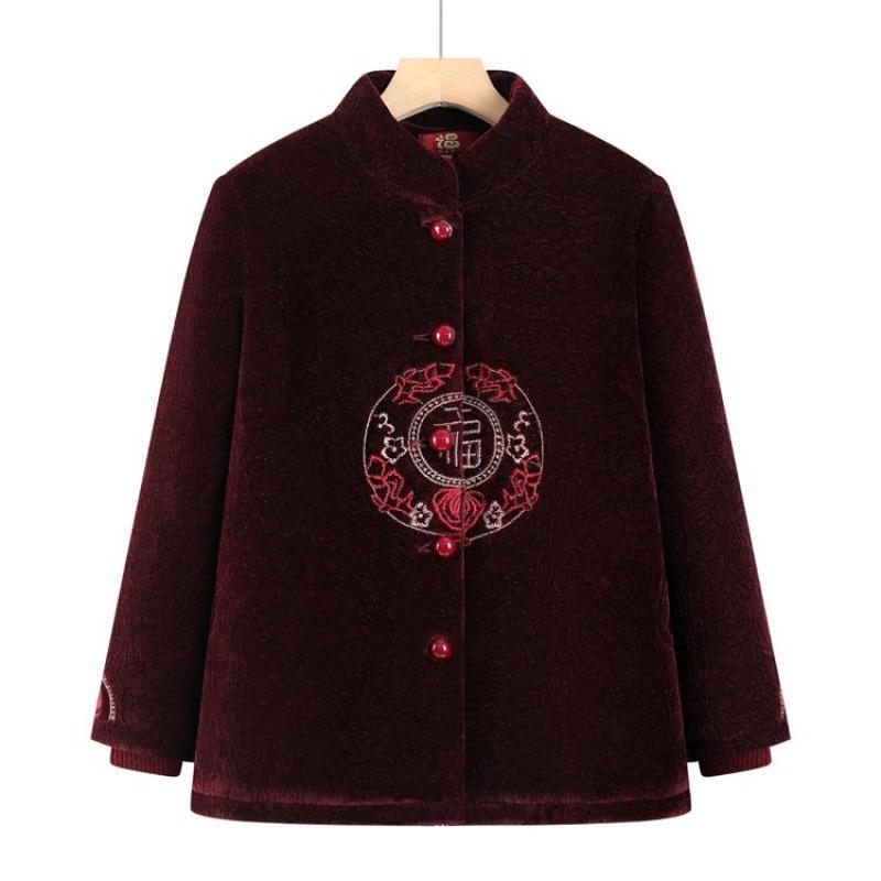 

New old lady winter padded jacket with velvet to keep warm Tang padded jacket short elderly clothes thickened 5XL [recommended 150-80kg] бордовый