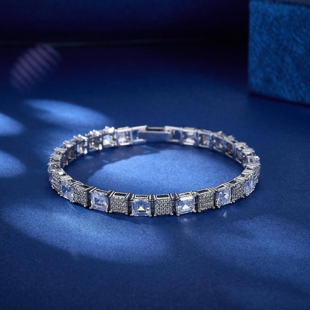 Unisex Trendy Classic Square Shaped Tennis Chain Bracelet CZ Rhodium Plated Copper with Cubic Zirconia for Parties