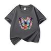 Kids Cotton T Shirt Colorful Floral Watercolor Butterfly Print Crew Neck Short Sleeve Tee Casual Boys Girls Summer Tops