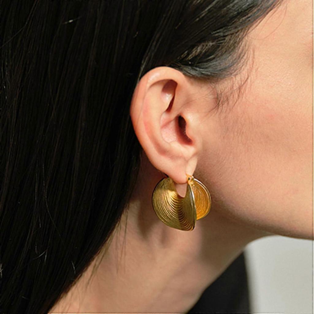 Gold Plated Hoop Earrings for Women Brass Earring Chunky Statement Jewelry
