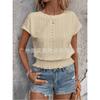 2026 Spring/Summer Jacquard Solid Color Round Neck Ruched Hollow Batwing Short Sleeve Women's T-Shirt for Commuting