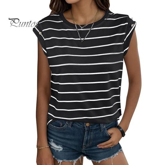 

Женская летняя футболка с круглым вырезом без рукавов, туника, топы в полоску с принтом, свободный крой, повседневный жилет, топы, уличная одежда XL чёрный