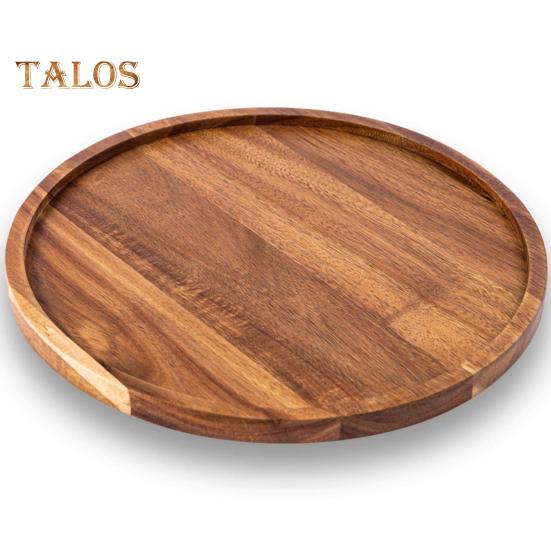 Platou circular decorativ pentru tort și fructe din lemn, tavă de cafea cu margini ridicate, platou de servire pentru bucătărie, pentru petreceri