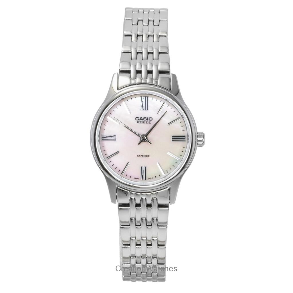 Casio Beside Analog Stainless Steel Pink Mother of Pearl Dial Quartz BLS-100DS-4AV Women s Watch розовый