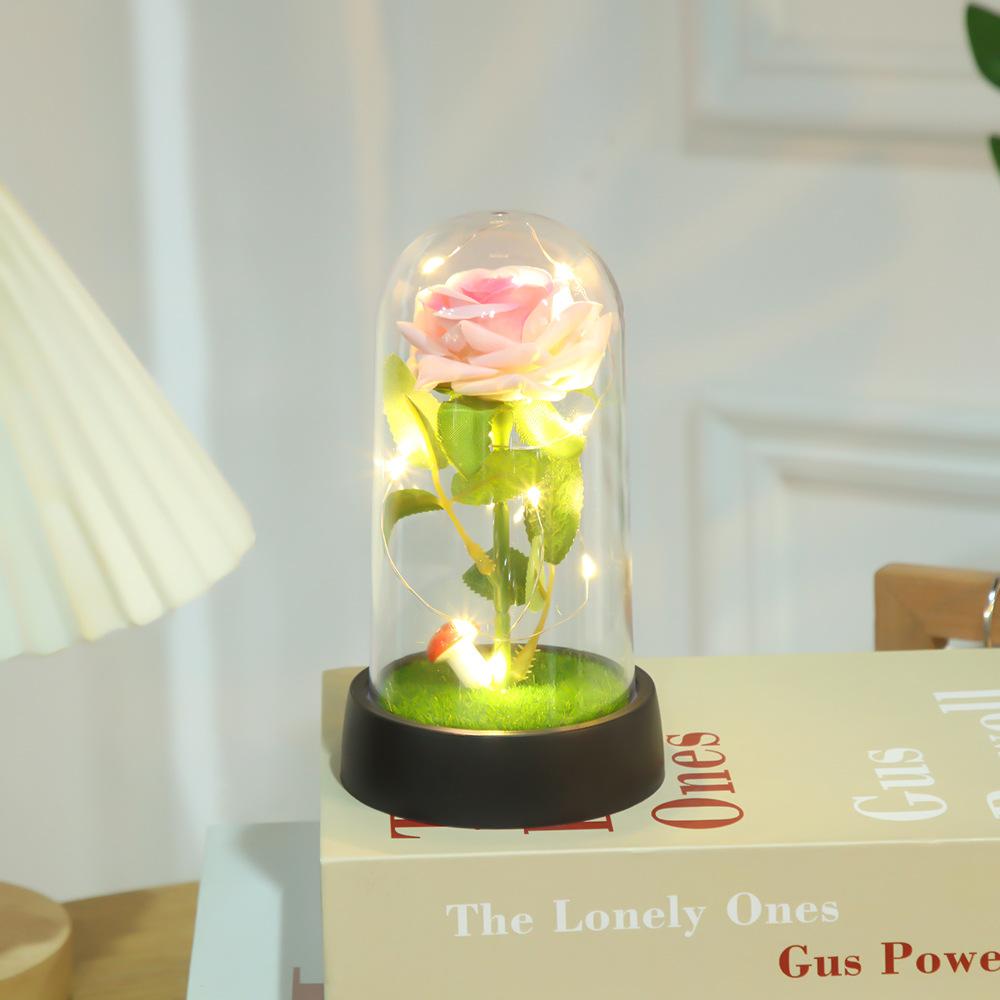 Eternal flower with glass cover, Valentine's Day Qixi Festival gift, creative desktop ornament atmosphere night light