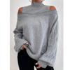 Hochwertiger Winter-Off-the-Shoulder-Halbrollkragenpullover für Damen, lockerer Strickpullover für Damen