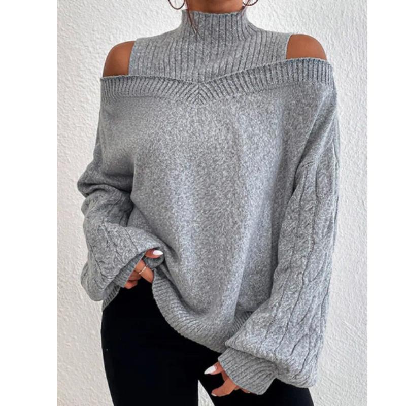Hochwertiger Winter-Off-the-Shoulder-Halbrollkragenpullover für Damen, lockerer Strickpullover für Damen